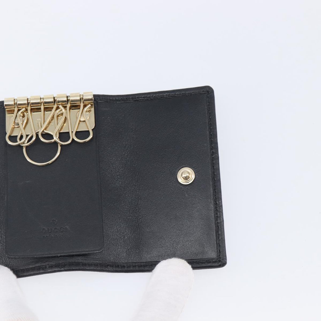GUCCI GG Canvas Guccissima Key Case Leather Black Gold Tone 138093 Auth 197933V