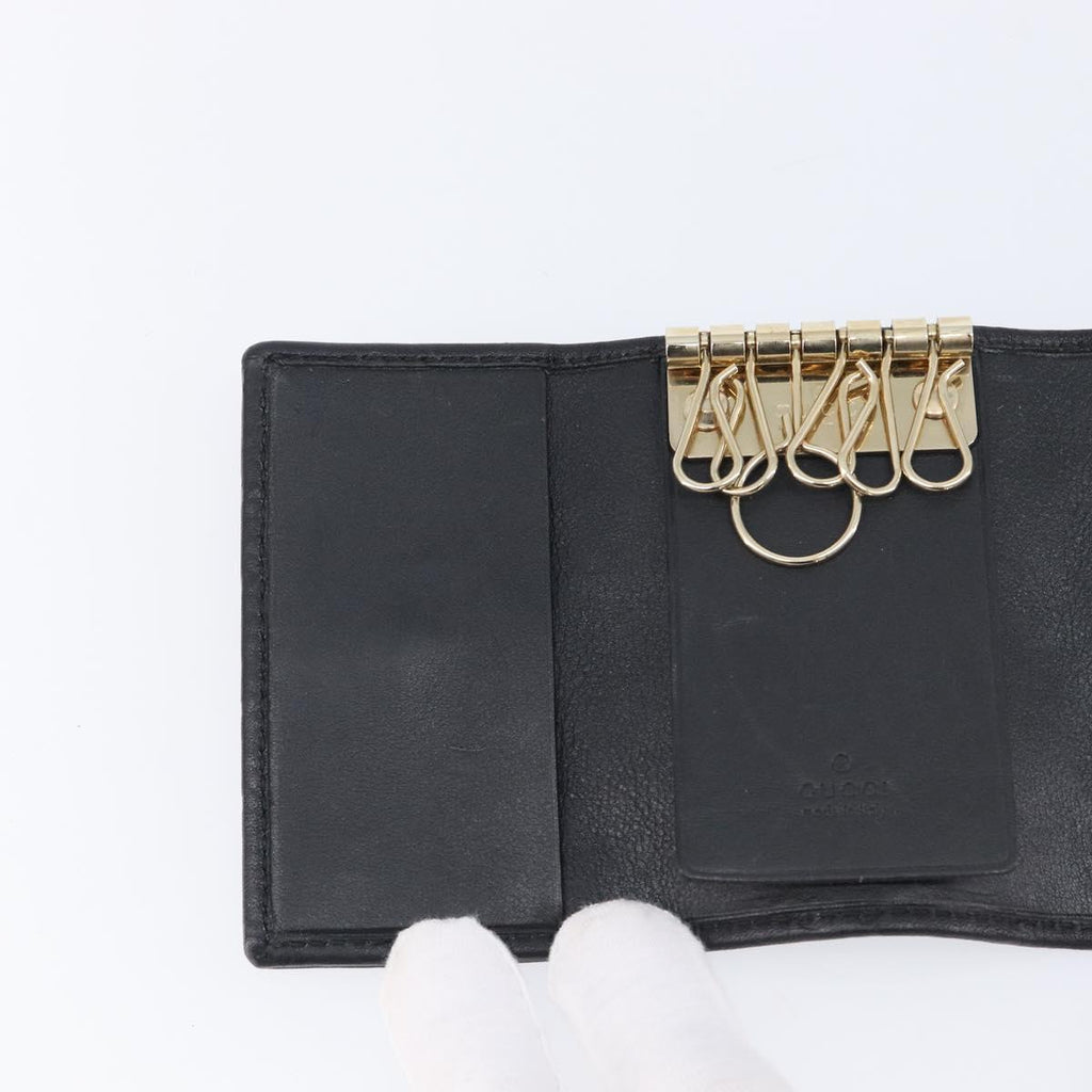 GUCCI GG Canvas Guccissima Key Case Leather Black Gold Tone 138093 Auth 197933V