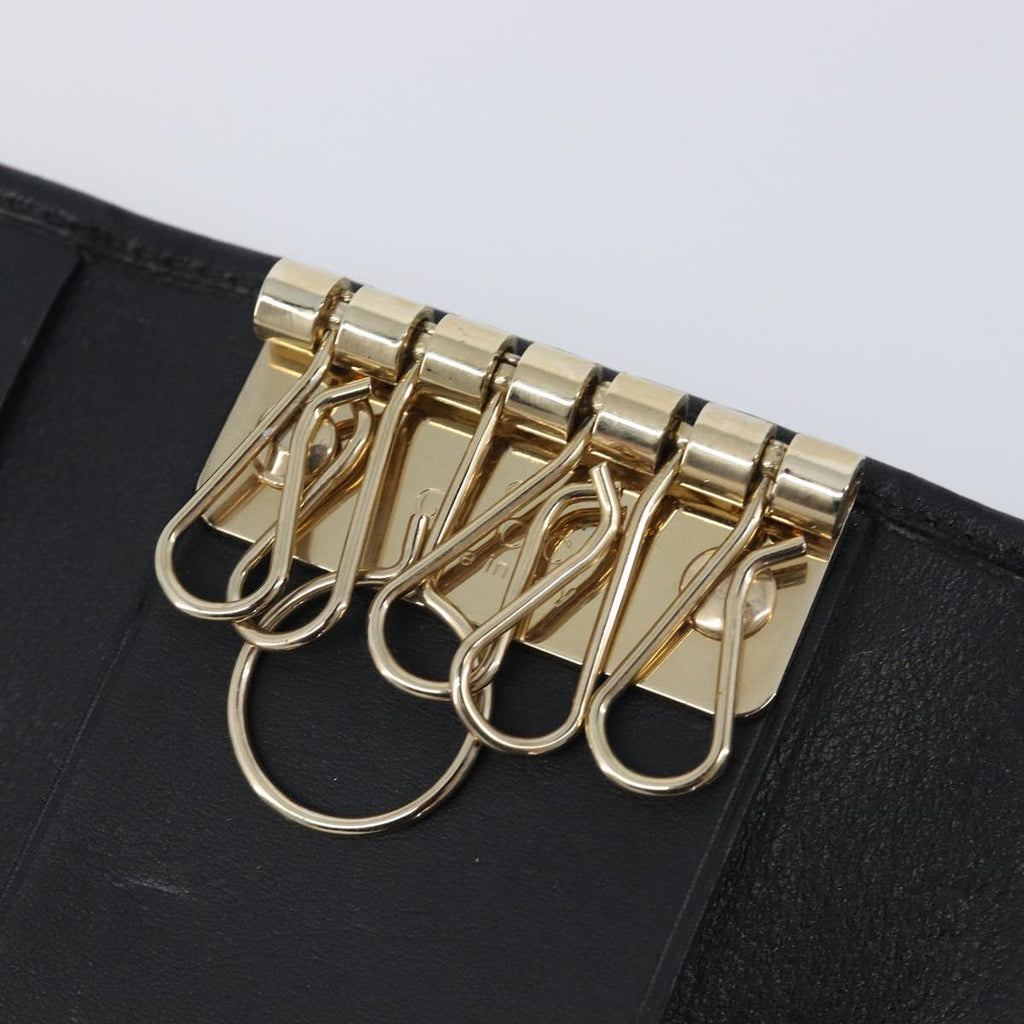 GUCCI GG Canvas Guccissima Key Case Leather Black Gold Tone 138093 Auth 197933V