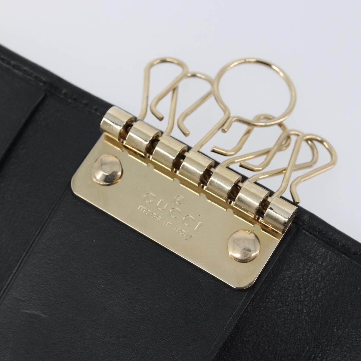 GUCCI GG Canvas Guccissima Key Case Leather Black Gold Tone 138093 Auth 197933V