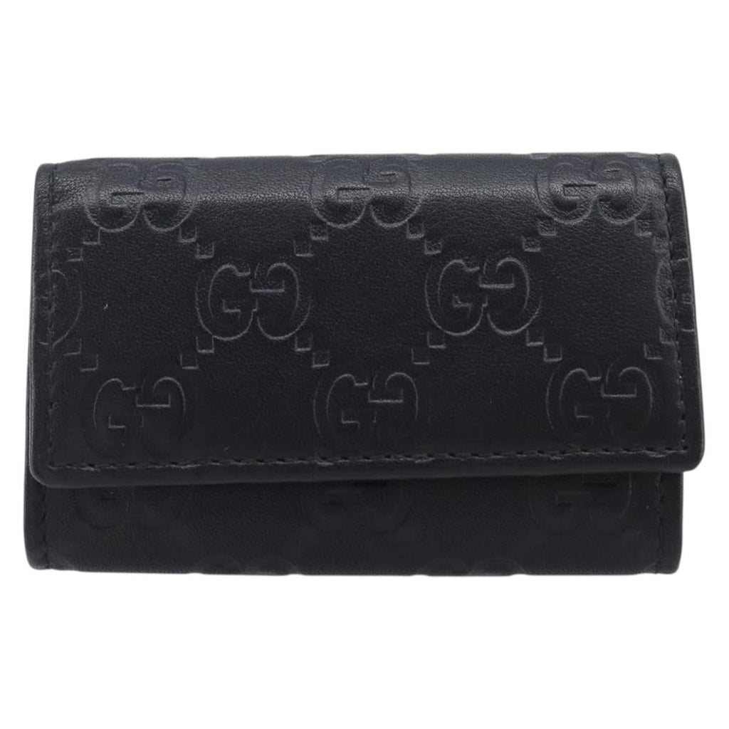 GUCCI GG Canvas Guccissima Key Case Leather Black Gold Tone 138093 Auth 197933V