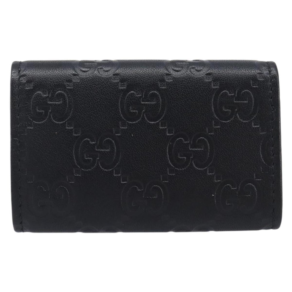 GUCCI GG Canvas Guccissima Key Case Leather Black Gold Tone 138093 Auth 197933V