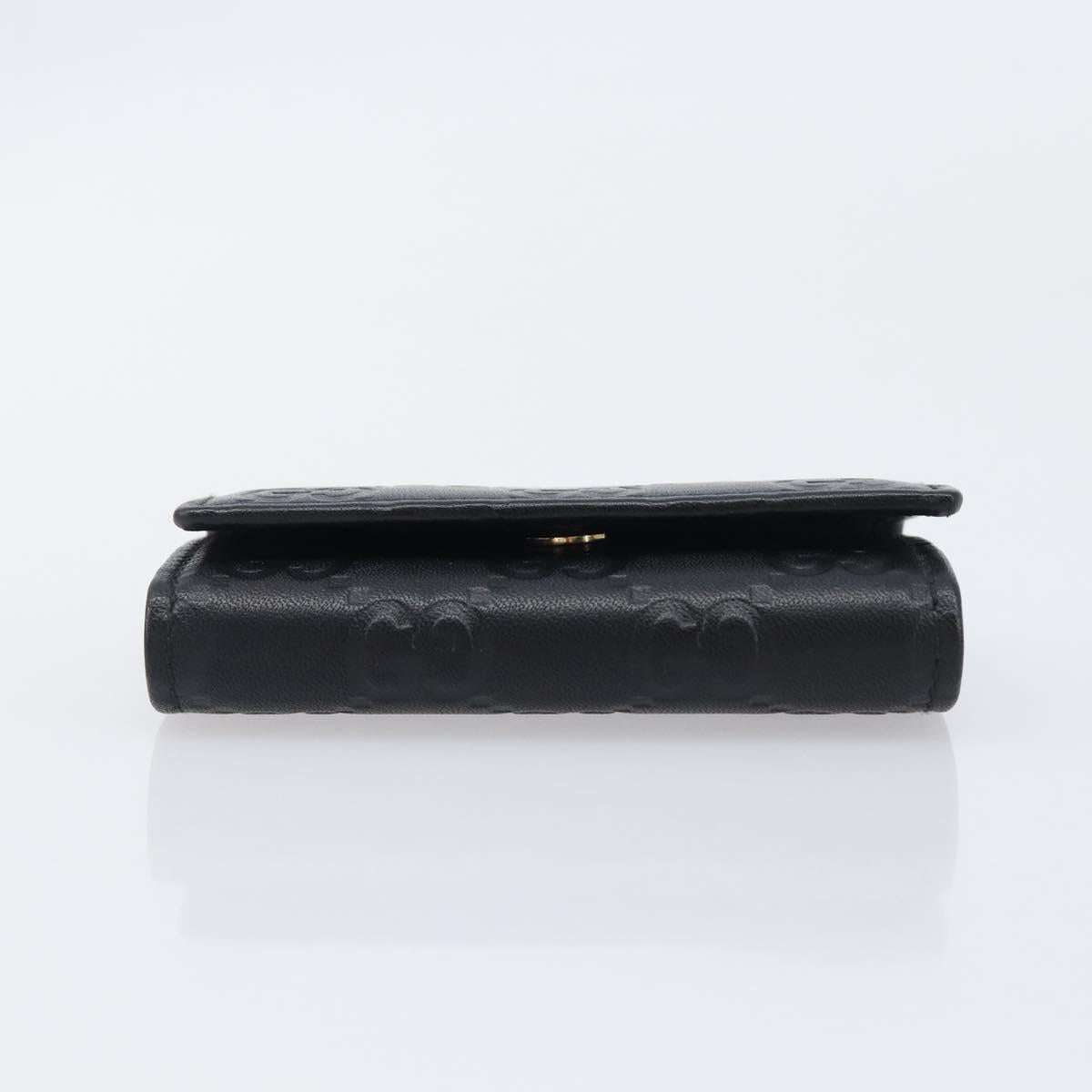 GUCCI GG Canvas Guccissima Key Case Leather Black Gold Tone 138093 Auth 197933V