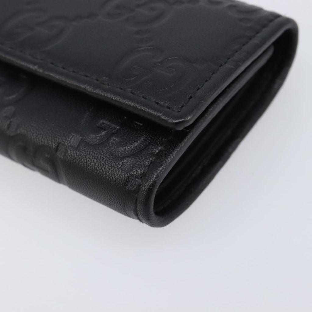 GUCCI GG Canvas Guccissima Key Case Leather Black Gold Tone 138093 Auth 197933V