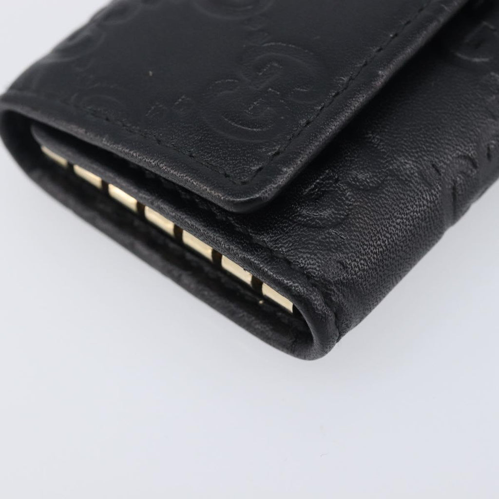 GUCCI GG Canvas Guccissima Key Case Leather Black Gold Tone 138093 Auth 197933V