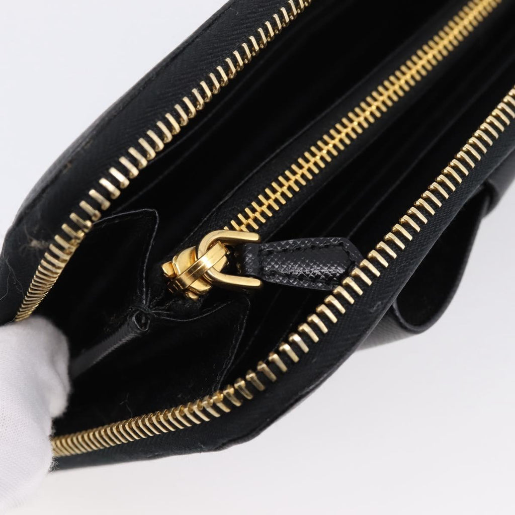 PRADA Long Wallet Saffiano leather Black Gold Auth 197935V