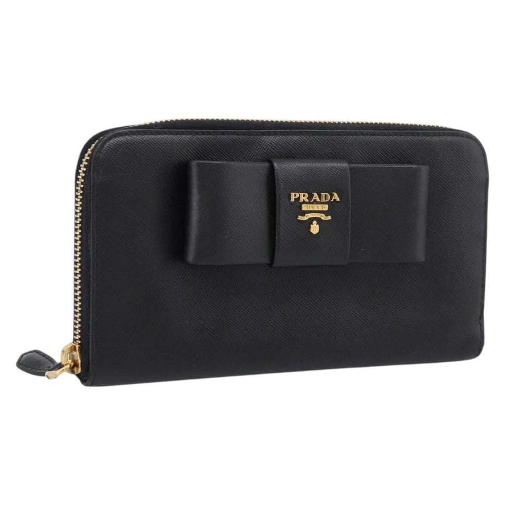 PRADA Long Wallet Saffiano leather Black Gold Auth 197935V