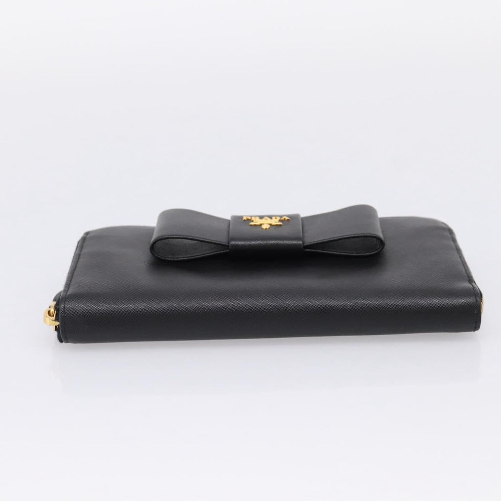PRADA Long Wallet Saffiano leather Black Gold Auth 197935V
