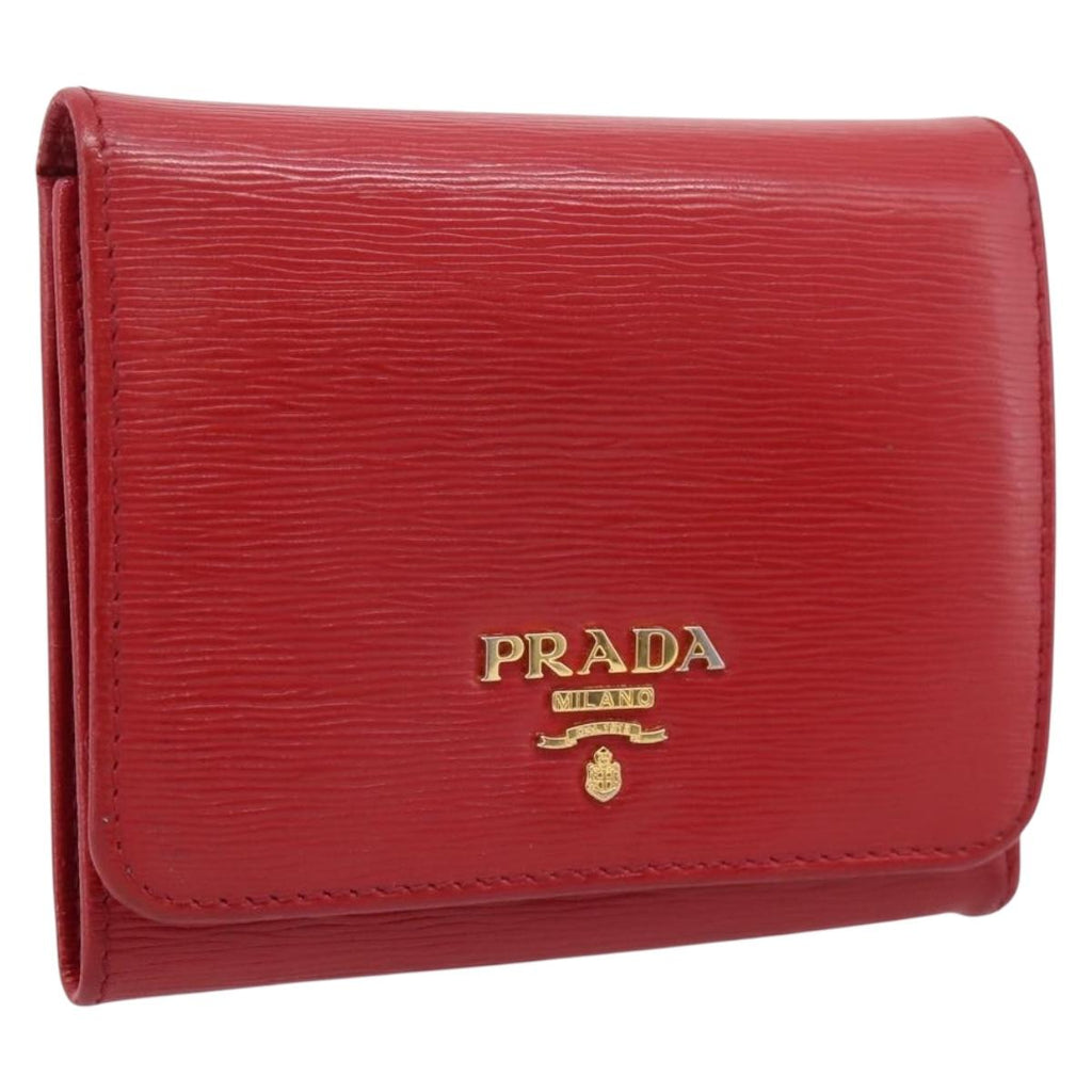 PRADA Bifold Wallet Saffiano leather Red Gold Auth 197960A