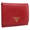 PRADA Bifold Wallet Saffiano leather Red Gold Auth 197960A