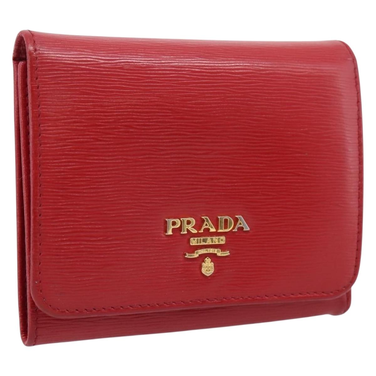 PRADA Bifold Wallet Saffiano leather Red Gold Auth 197960A