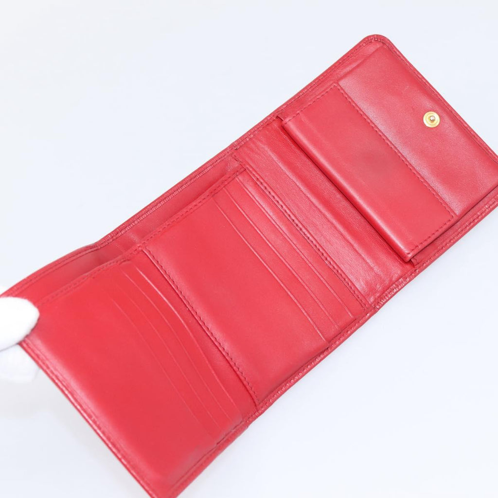 PRADA Bifold Wallet Saffiano leather Red Gold Auth 197960A