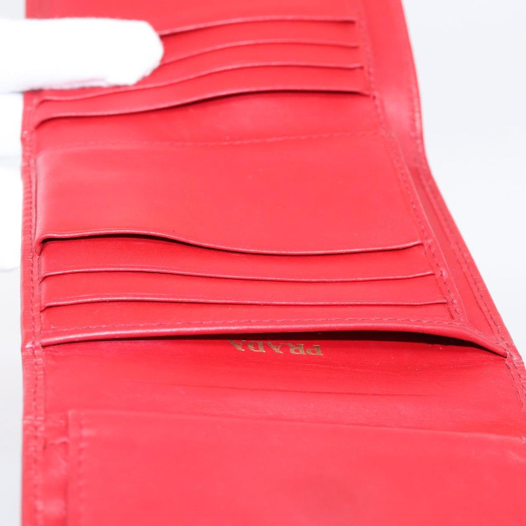 PRADA Bifold Wallet Saffiano leather Red Gold Auth 197960A