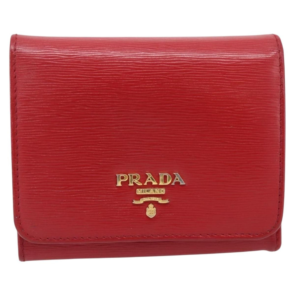 PRADA Bifold Wallet Saffiano leather Red Gold Auth 197960A