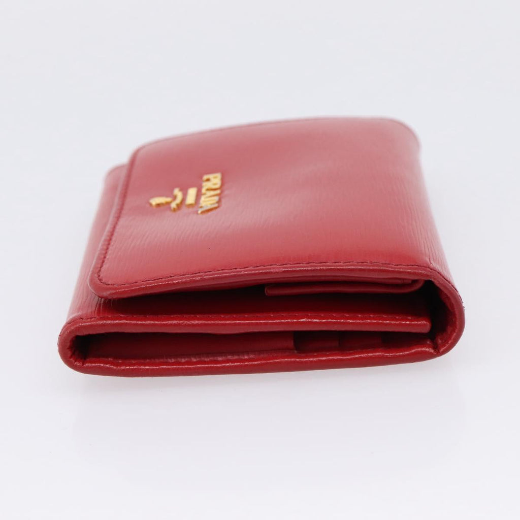 PRADA Bifold Wallet Saffiano leather Red Gold Auth 197960A
