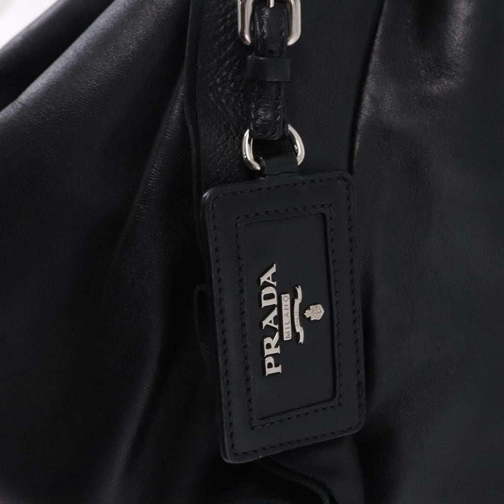 PRADA Hand Bag Leather Black Silver Auth 198268V
