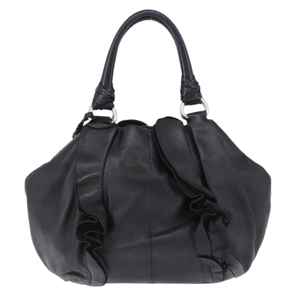 PRADA Hand Bag Leather Black Silver Auth 198268V