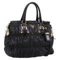 PRADA Nappa Goful Hand Bag Leather 2way Black Gold BN1407 Auth 198604A