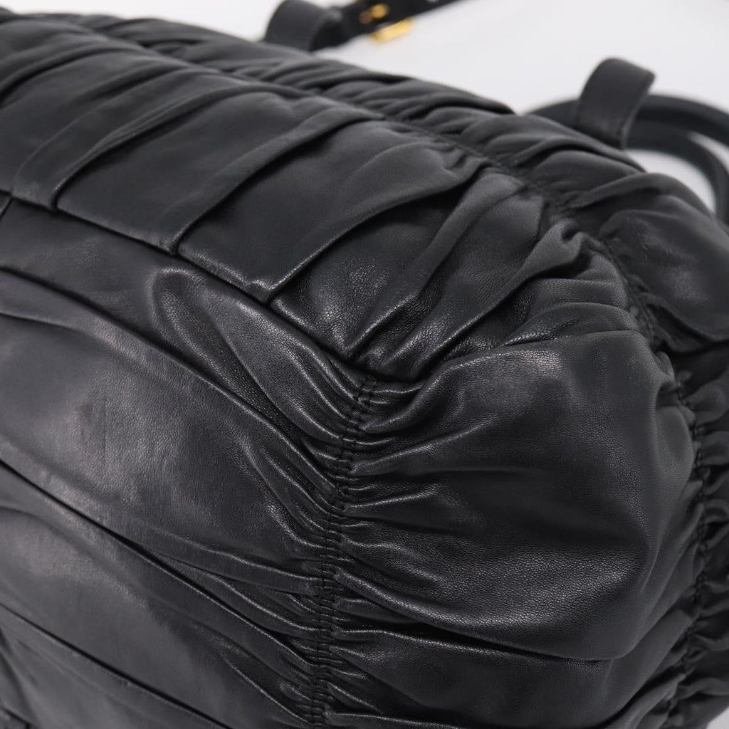 PRADA Nappa Goful Hand Bag Leather 2way Black Gold BN1407 Auth 198604A