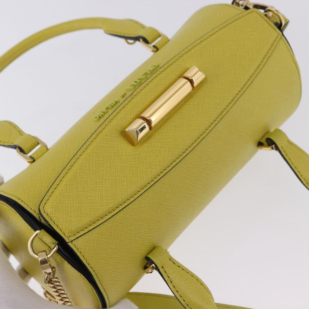 PRADA Chain Shoulder Bag Saffiano leather Yellow Gold Auth 198688M