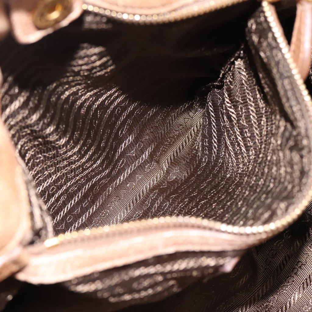 PRADA Hand Bag Leather 2way Beige Gold Auth 199056