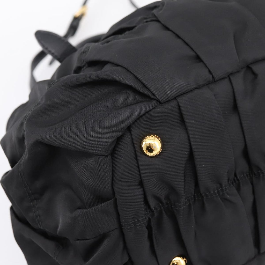 PRADA Gathered Hand Bag Nylon 2way Black Gold Auth 199147V