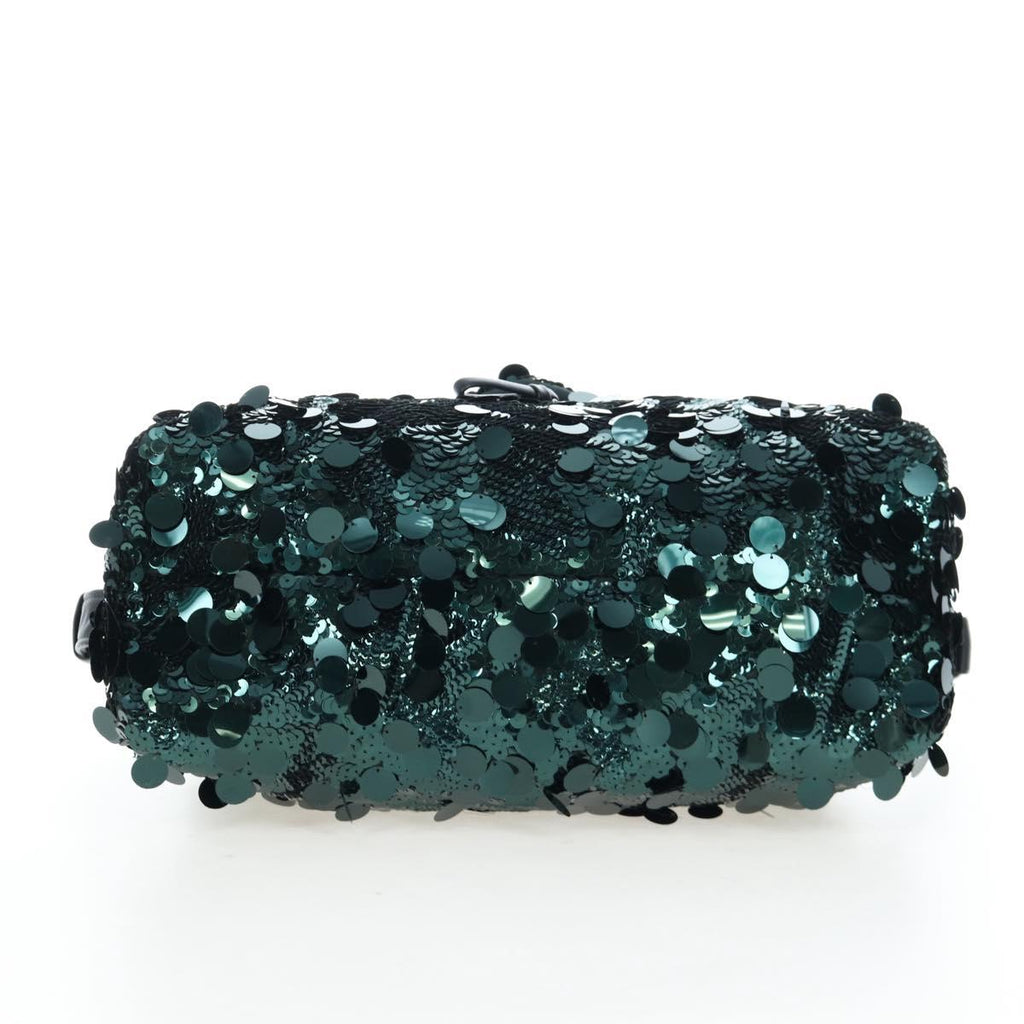 PRADA Shoulder Bag Sequin Green Silver Auth 199336SM