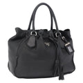 PRADA Tote Bag Leather Black Silver Auth 199442V