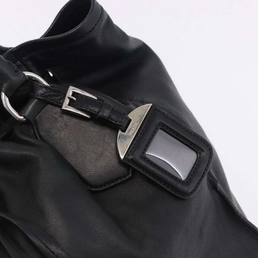 PRADA Tote Bag Leather Black Silver Auth 199442V