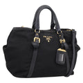 PRADA Hand Bag Nylon Leather 2way Black Gold Auth 199485A