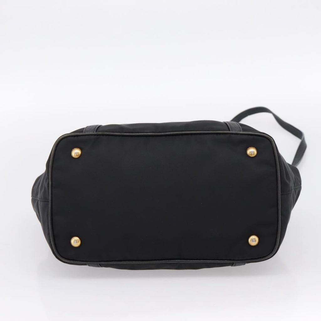 PRADA Hand Bag Nylon Leather 2way Black Gold Auth 199485A