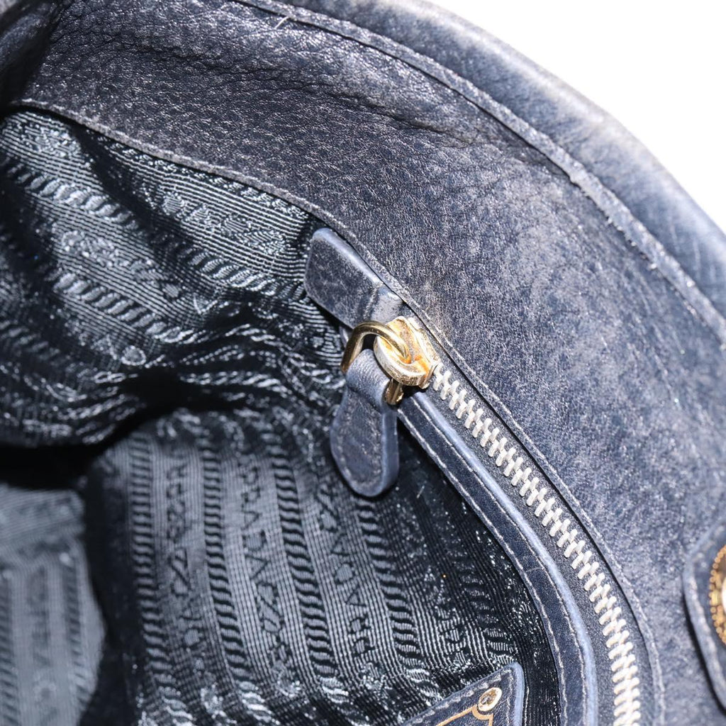 PRADA Hand Bag Nylon Leather 2way Black Gold Auth 199485A