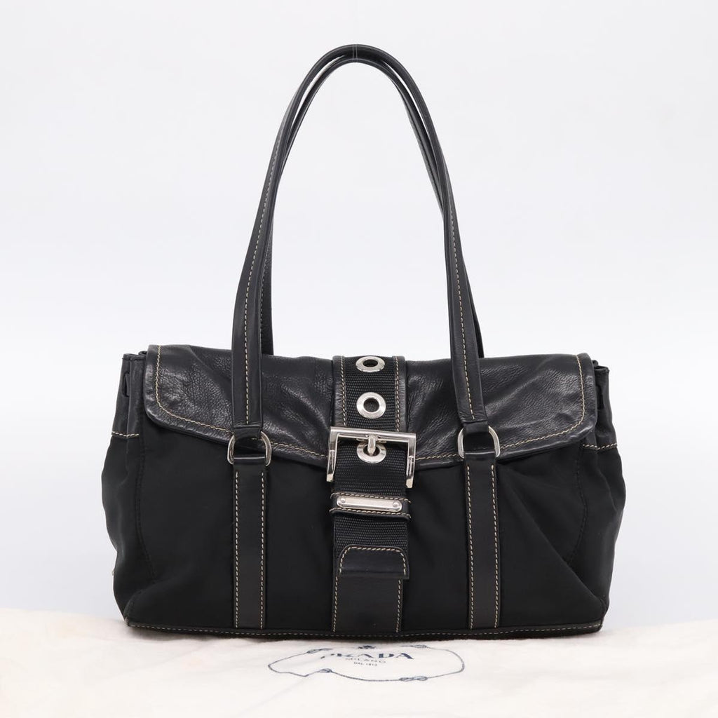 PRADA Shoulder Bag Nylon Black Silver Auth 199517V