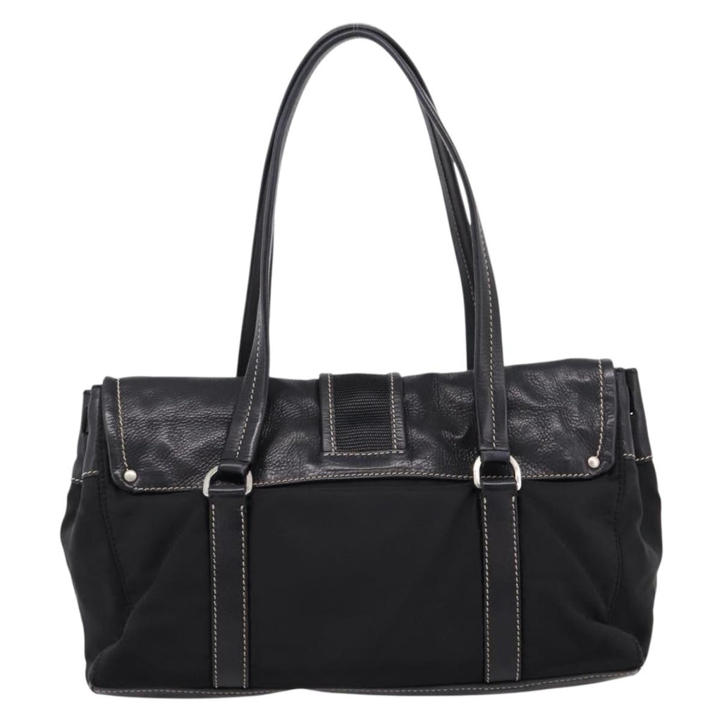 PRADA Shoulder Bag Nylon Black Silver Auth 199517V