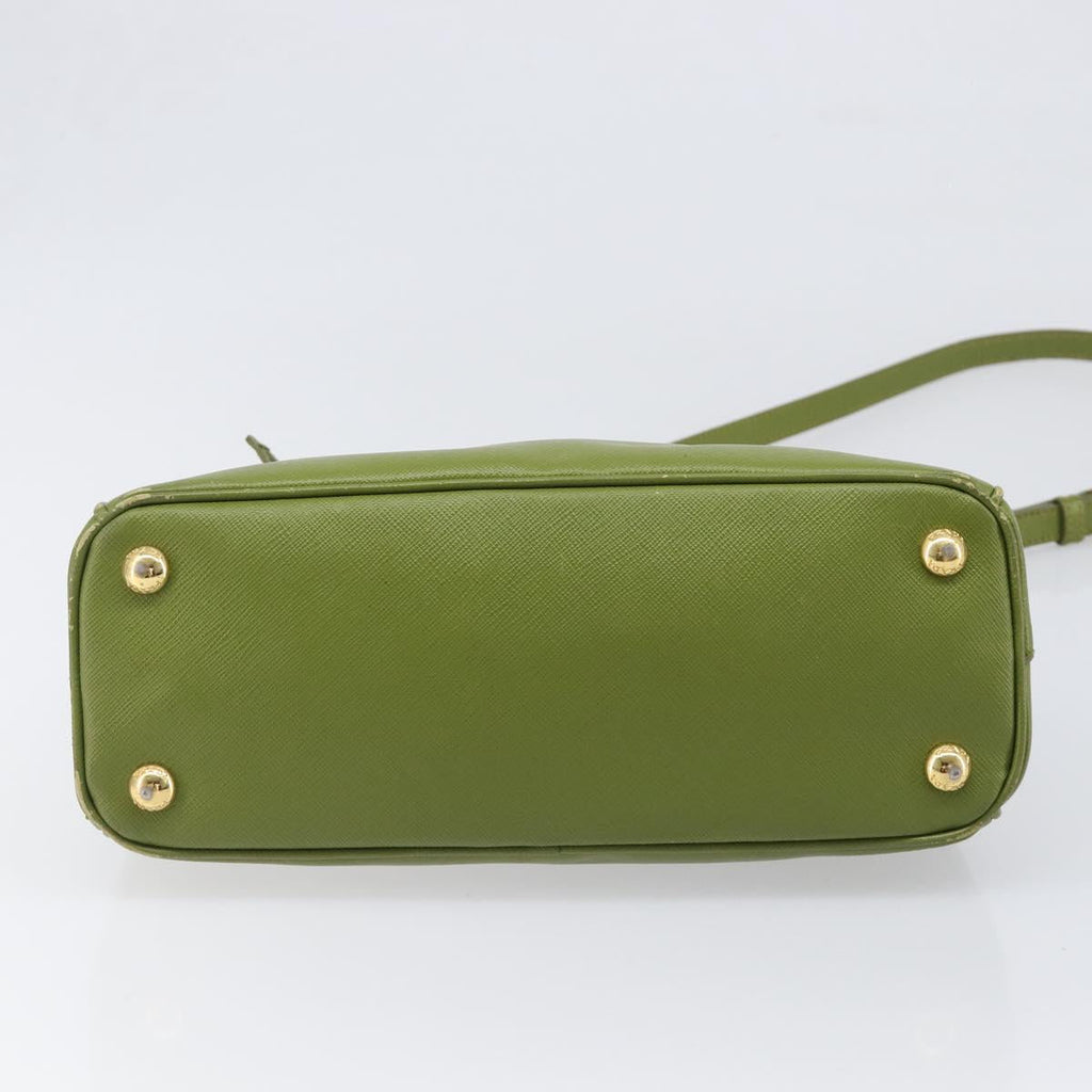 PRADA Galleria Hand Bag Saffiano 2way Green Gold Tone Auth 199533A