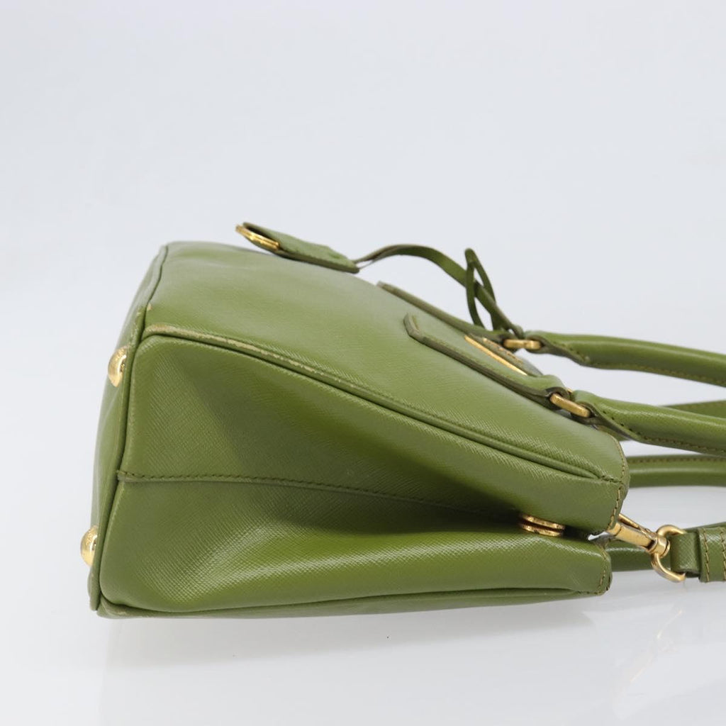 PRADA Galleria Hand Bag Saffiano 2way Green Gold Tone Auth 199533A