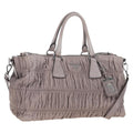 PRADA Gathered Hand Bag Leather 2way Gray Silver Auth 199643V