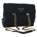 PRADA Chain Shoulder Bag Nylon Black Gold Auth 199857V