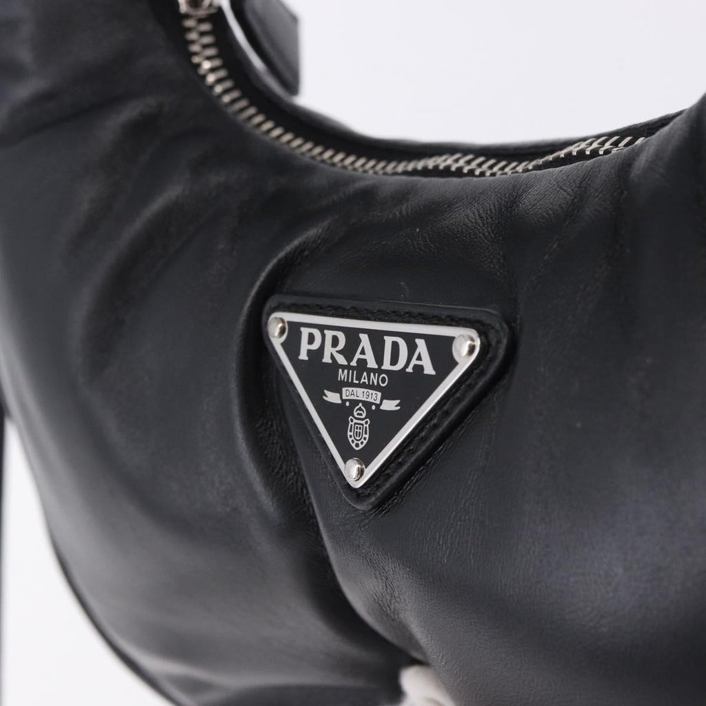 PRADA Hand Bag Soft Padded Nappa leather 2way Black Silver Auth 199964SAM