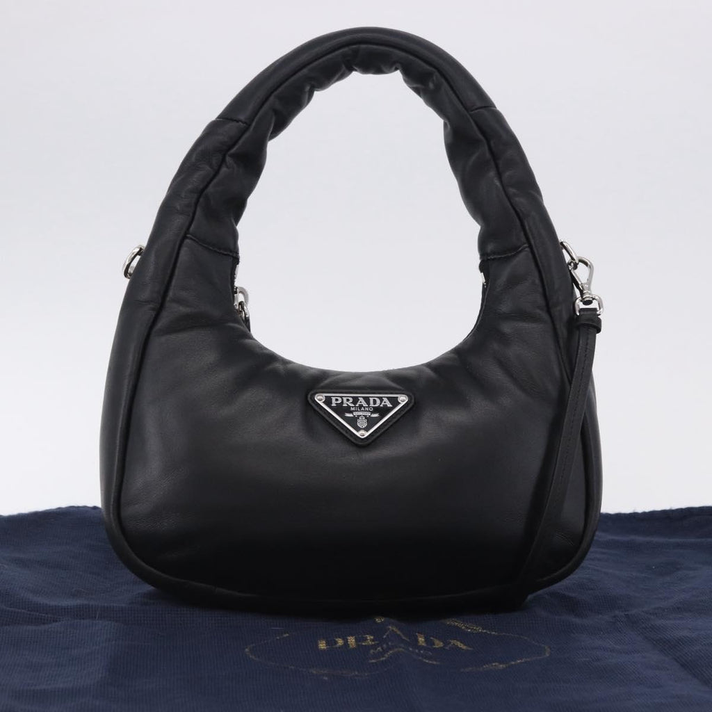 PRADA Hand Bag Soft Padded Nappa leather 2way Black Silver Auth 199964SAM