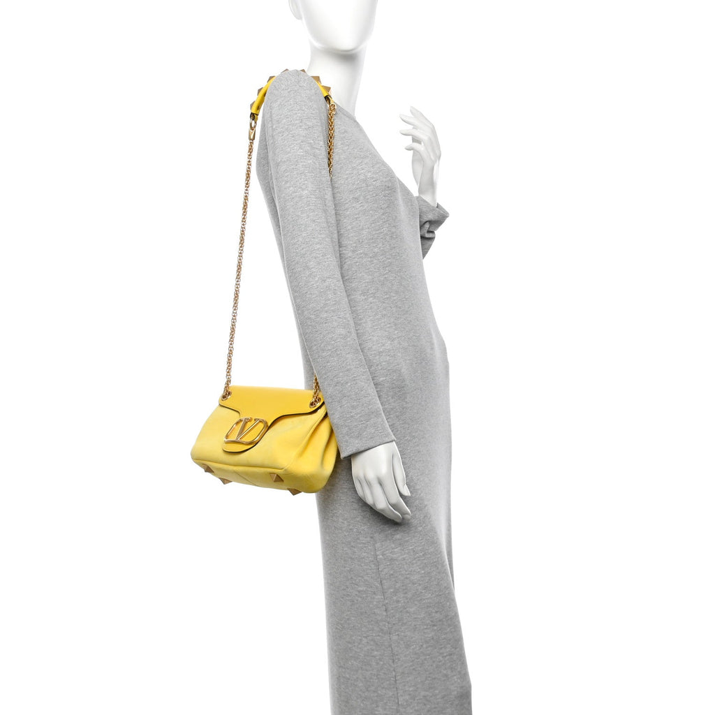 Nappa Stud Sign Shoulder Bag Bright Lemon