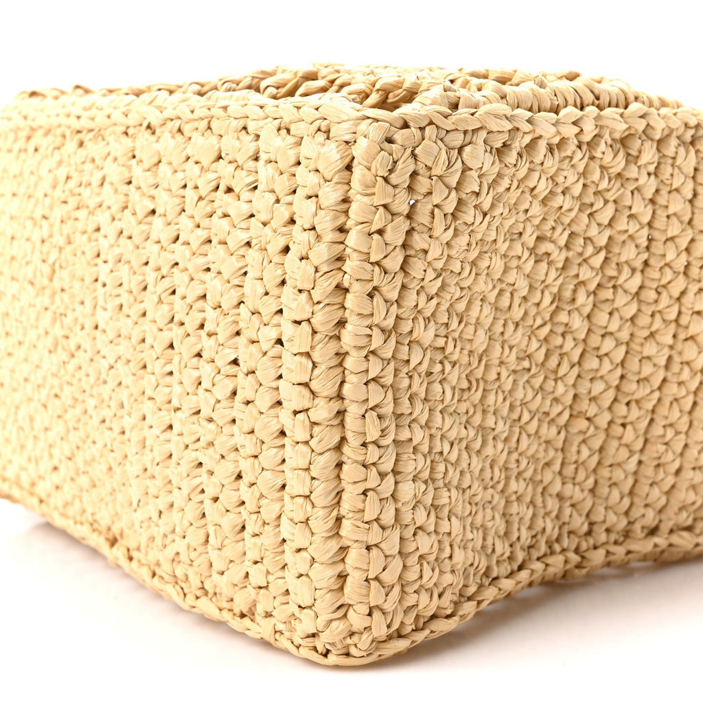 Yarn Raffia Effect Crochet Logo Embroidered Small Tote Bag Naturale