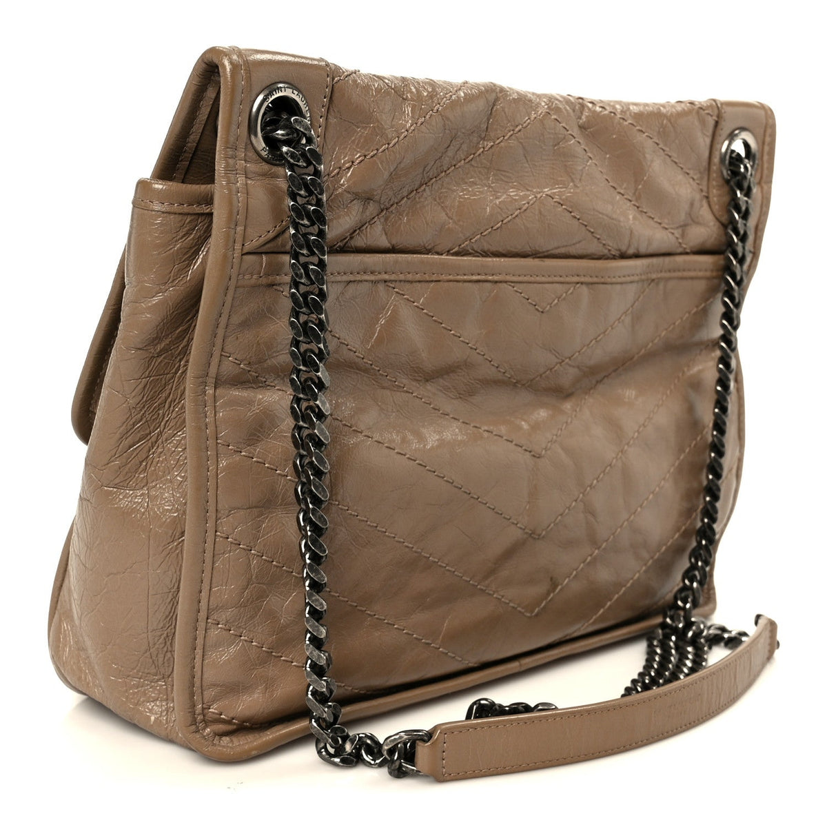 Crinkled Calfskin Matelasse Monogram Medium Niki Chain Satchel Light Taupe