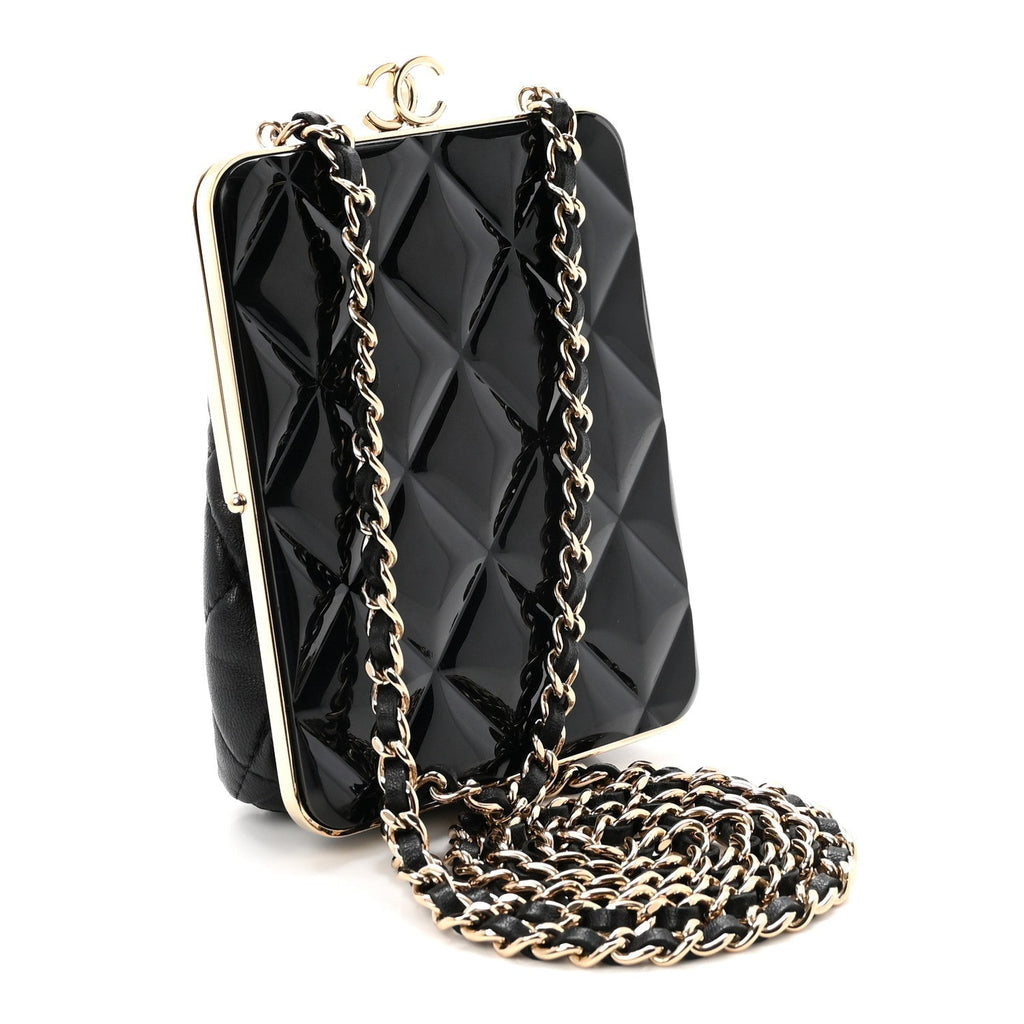 Lambskin Plexi Quilted CC Evening Clutch With Chain Black