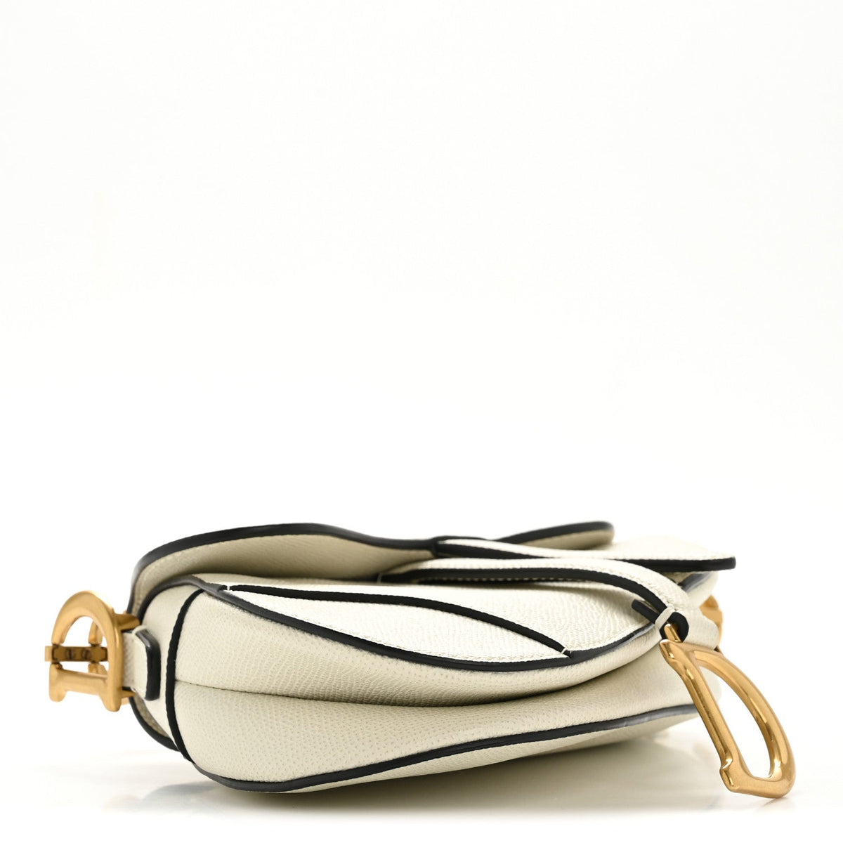Grained Calfskin Mini Saddle Bag White