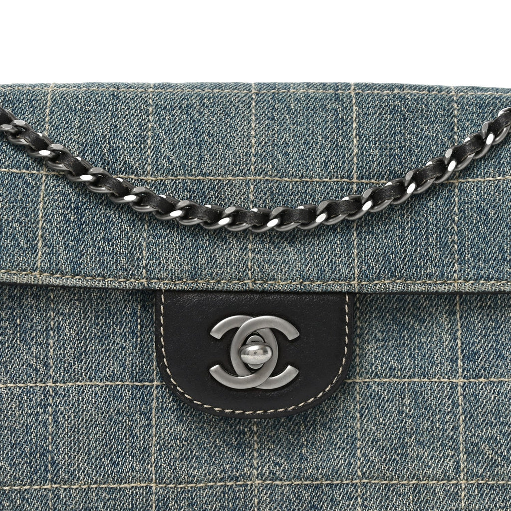 Denim Chocolate Bar Quilted East West Flap