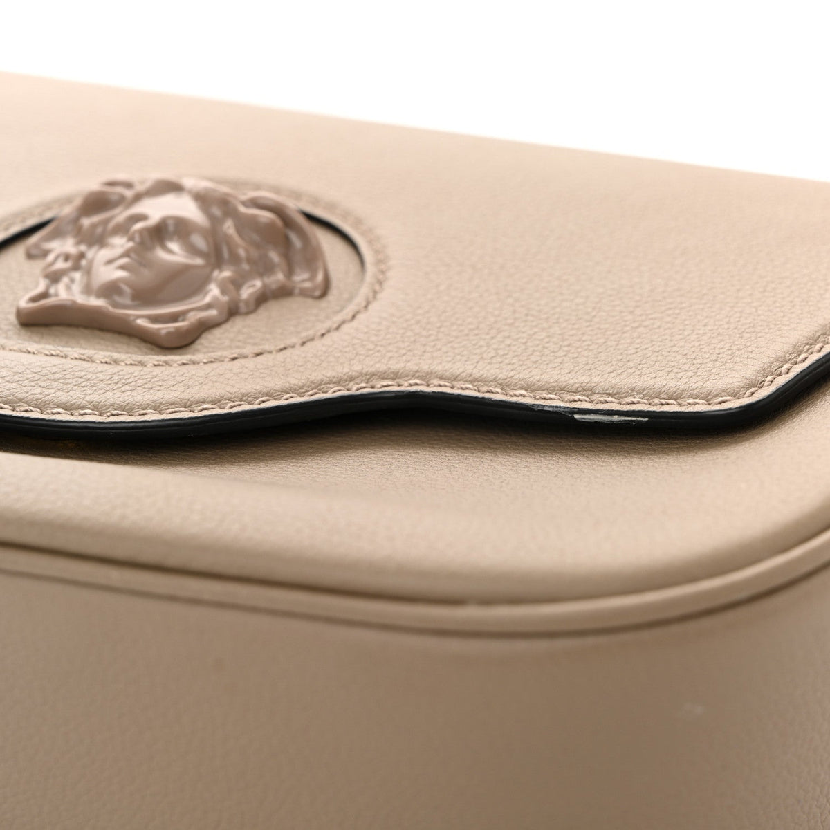 Grained Calfskin La Medusa Flap Shoulder Bag Taupe