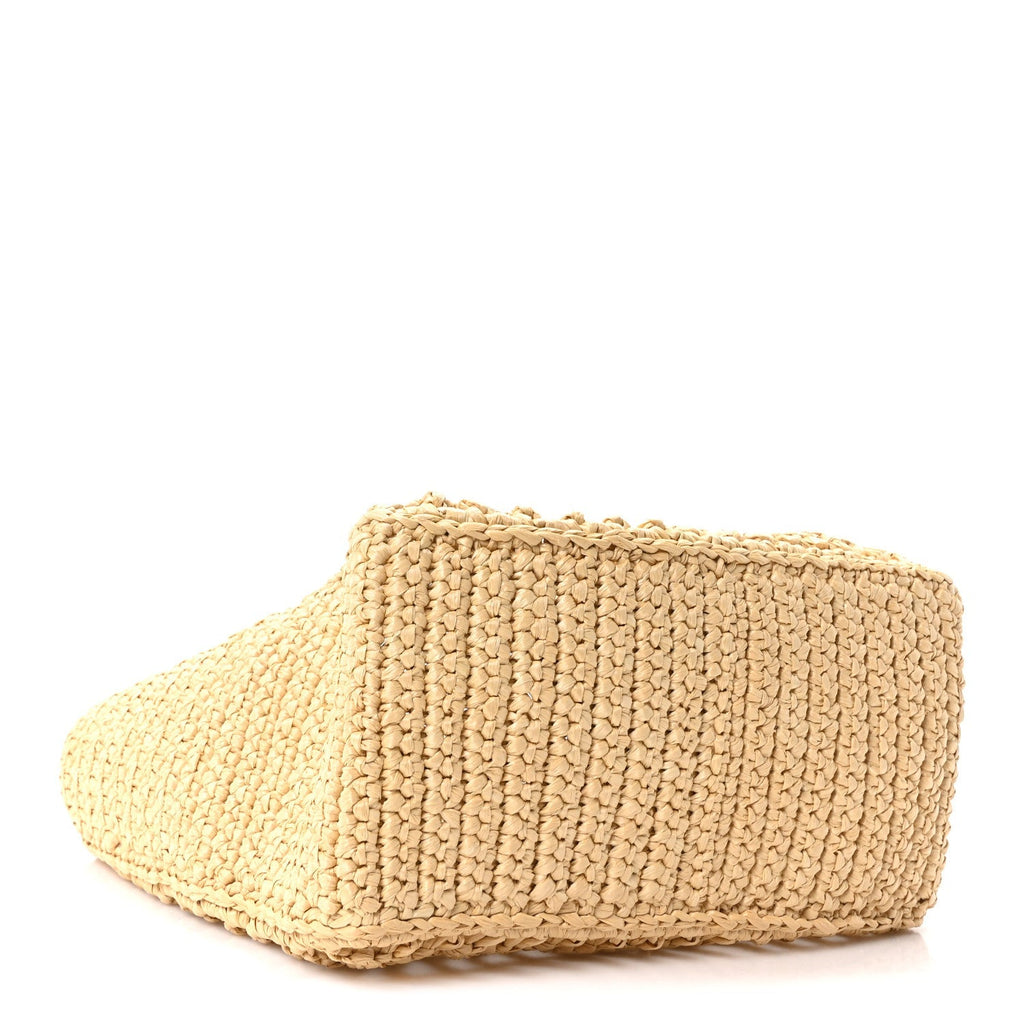 Yarn Raffia Effect Crochet Logo Embroidered Small Tote Bag Naturale