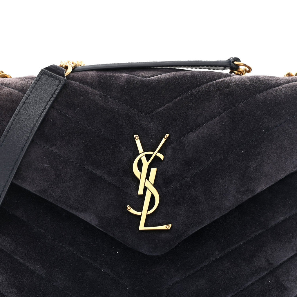 Suede Calfskin Y Quilted Monogram Small Loulou Chain Satchel Deep Marine