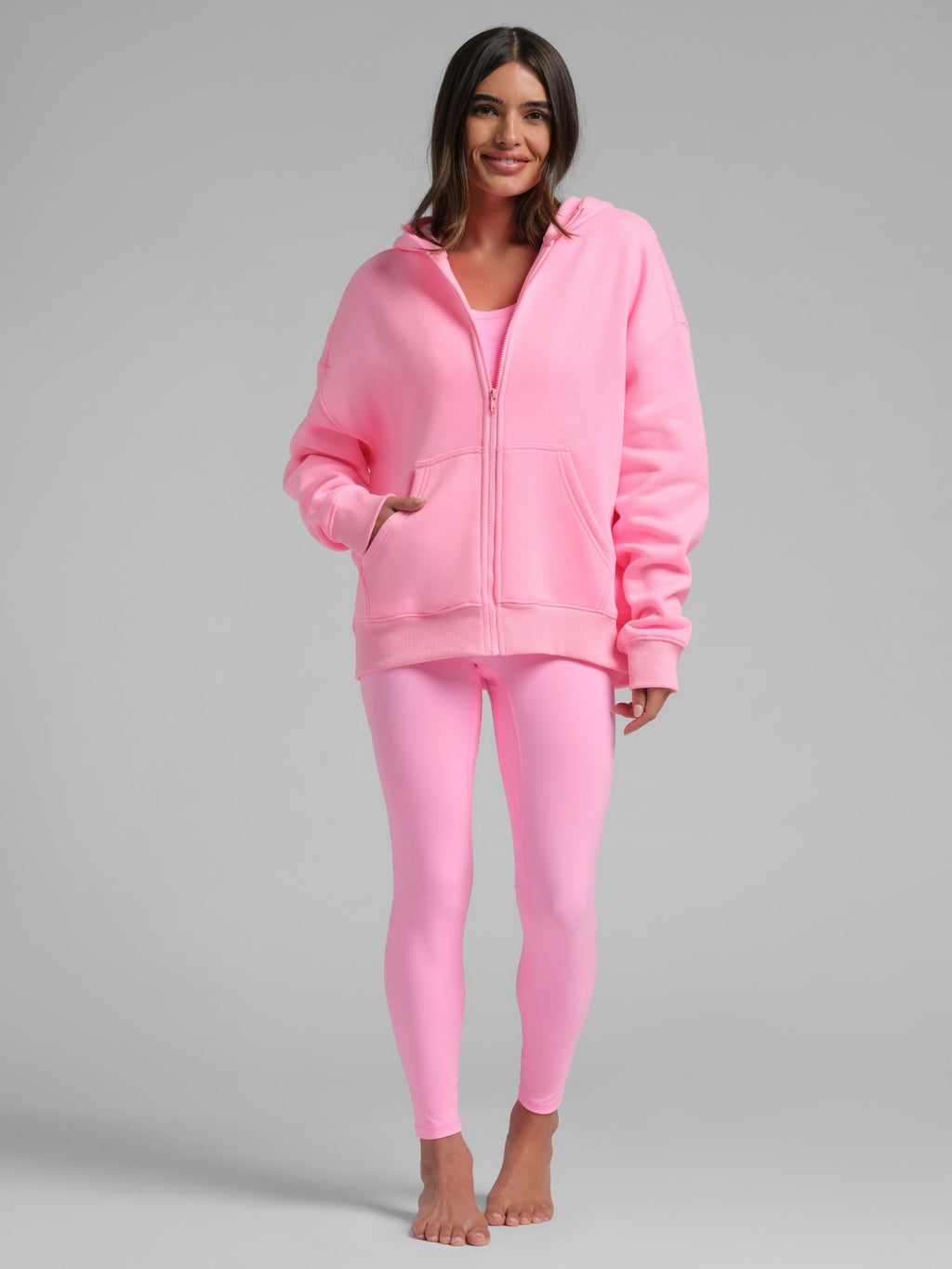 Neon Basic Crop Zip Hoodie